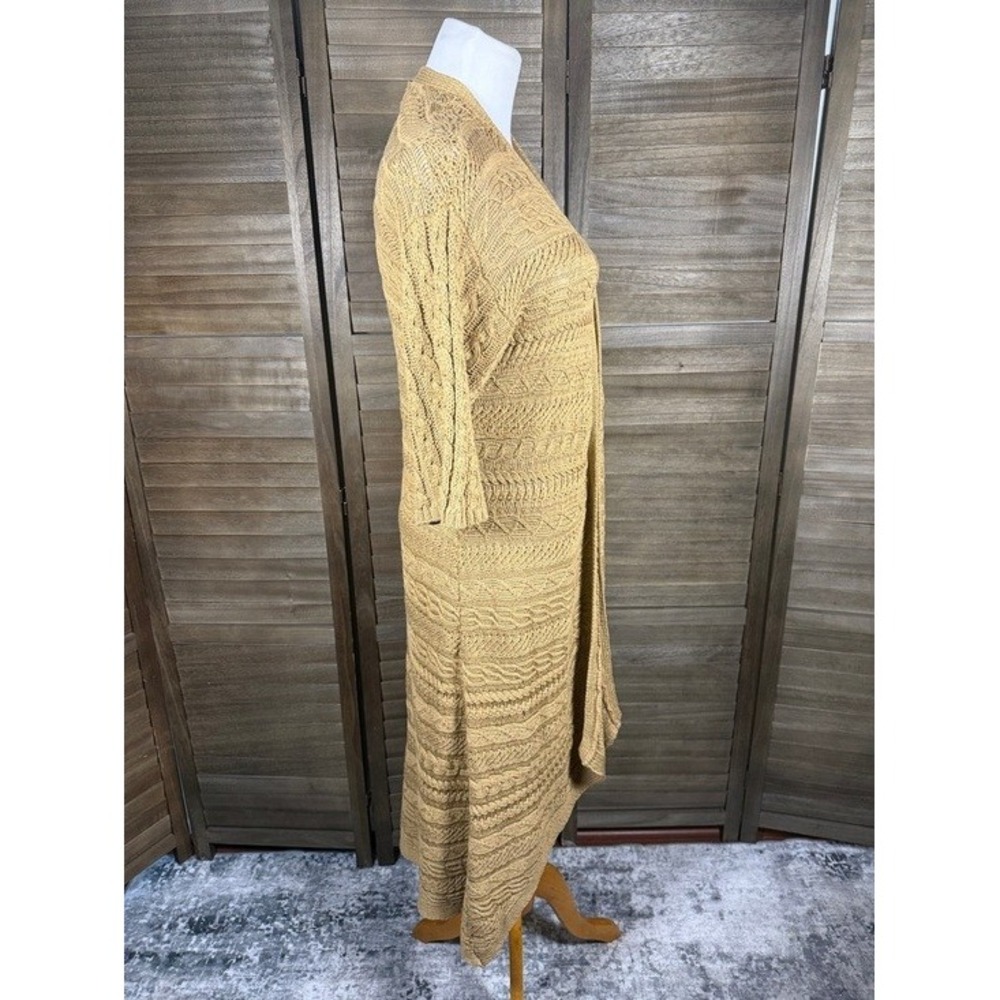 Chicos 2 Large Tan Cotton Cable Knit Open Front Longline Duster Cardigan Sweater - Picture 7 of 8